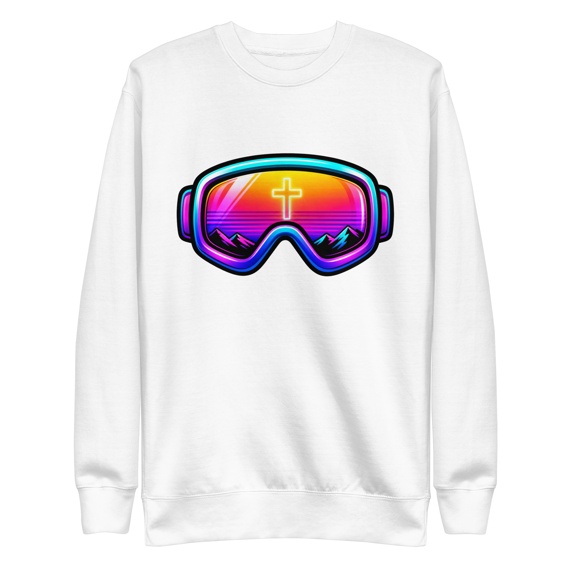 GOGGLES – Sweatshirt – White, Front view | Jesus Is Skiing