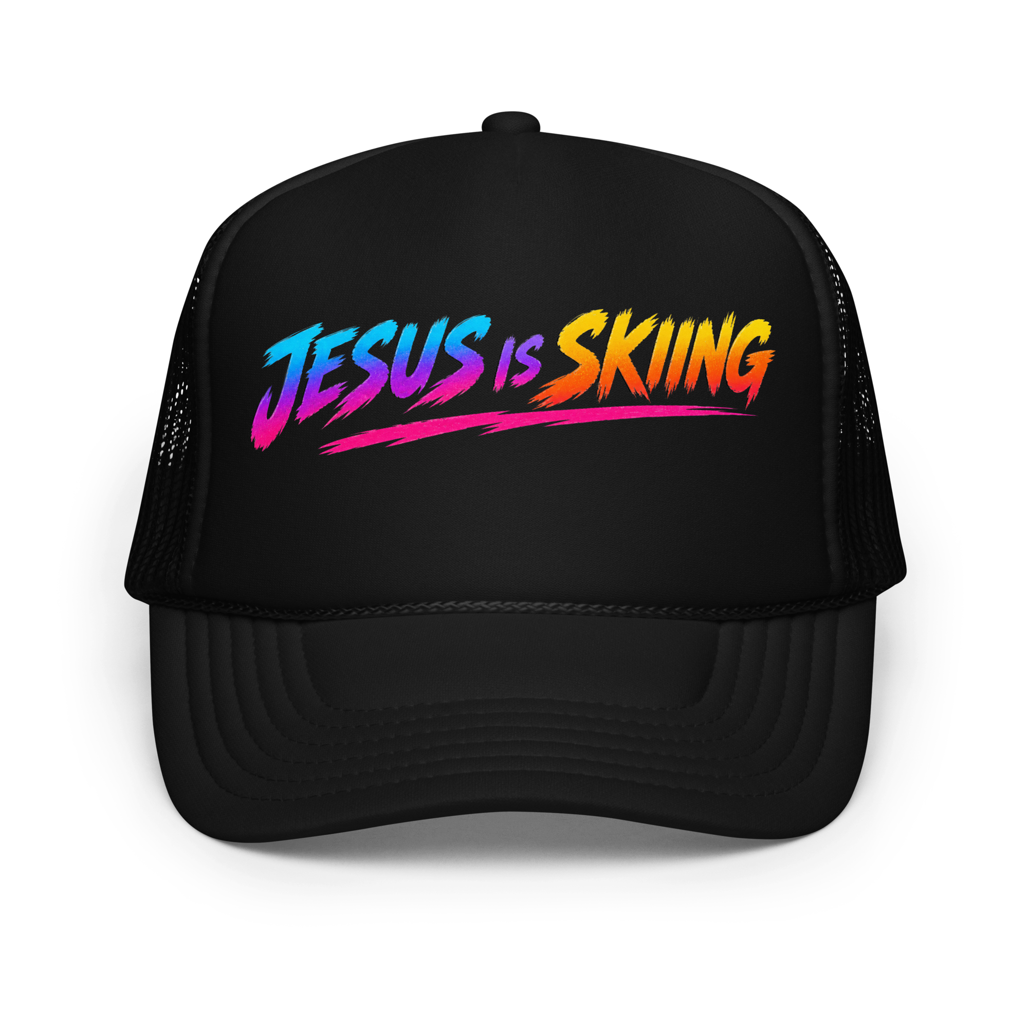 SKIING – Trucker Hat — Black, front view
