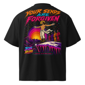 JC – Forgiven – Medallion – t-shirt – Back view | Jesus Is Skiing