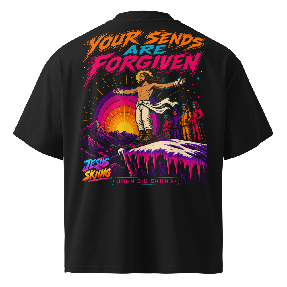 JC – Forgiven – Medallion – t-shirt – Back view | Jesus Is Skiing