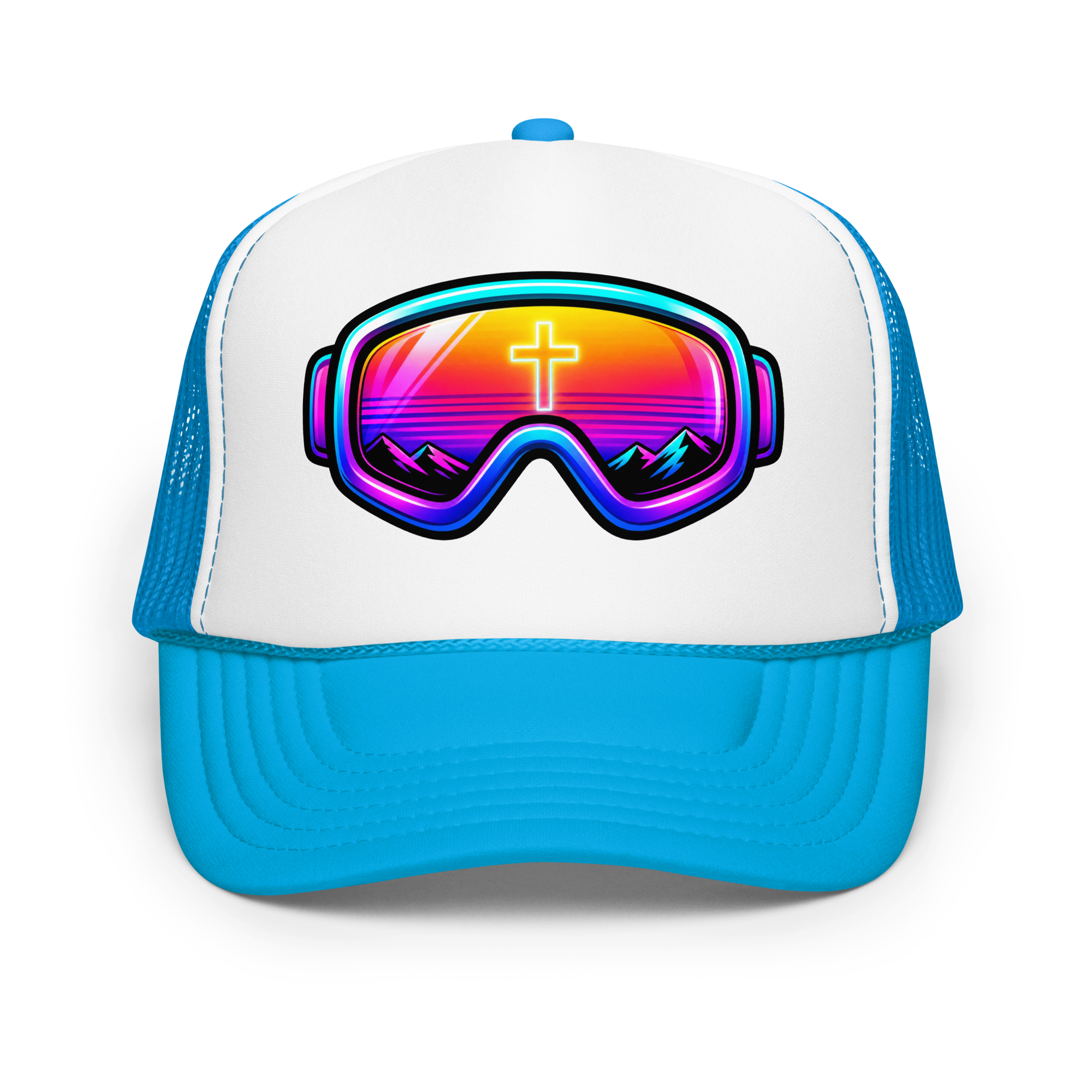 GOGGLES – Trucker Hat — Blue White Blue, Front view