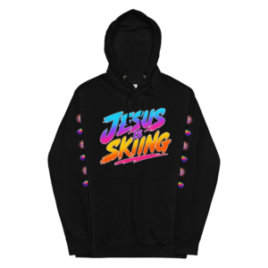 SKIING – Hoodie – Black, Front view | Jesus Is Skiing