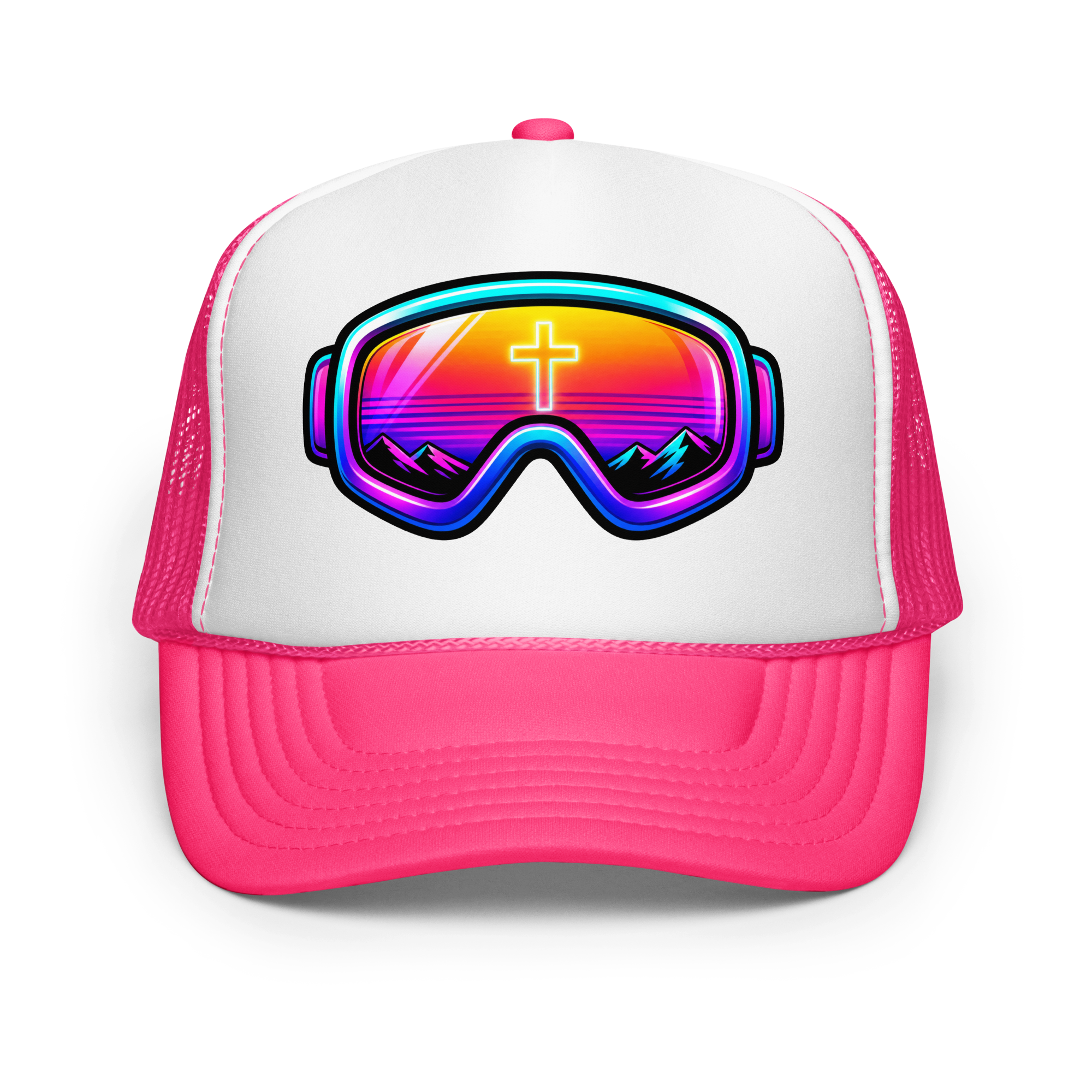 GOGGLES – Trucker Hat — Hot Pink White Hot Pink, Front view