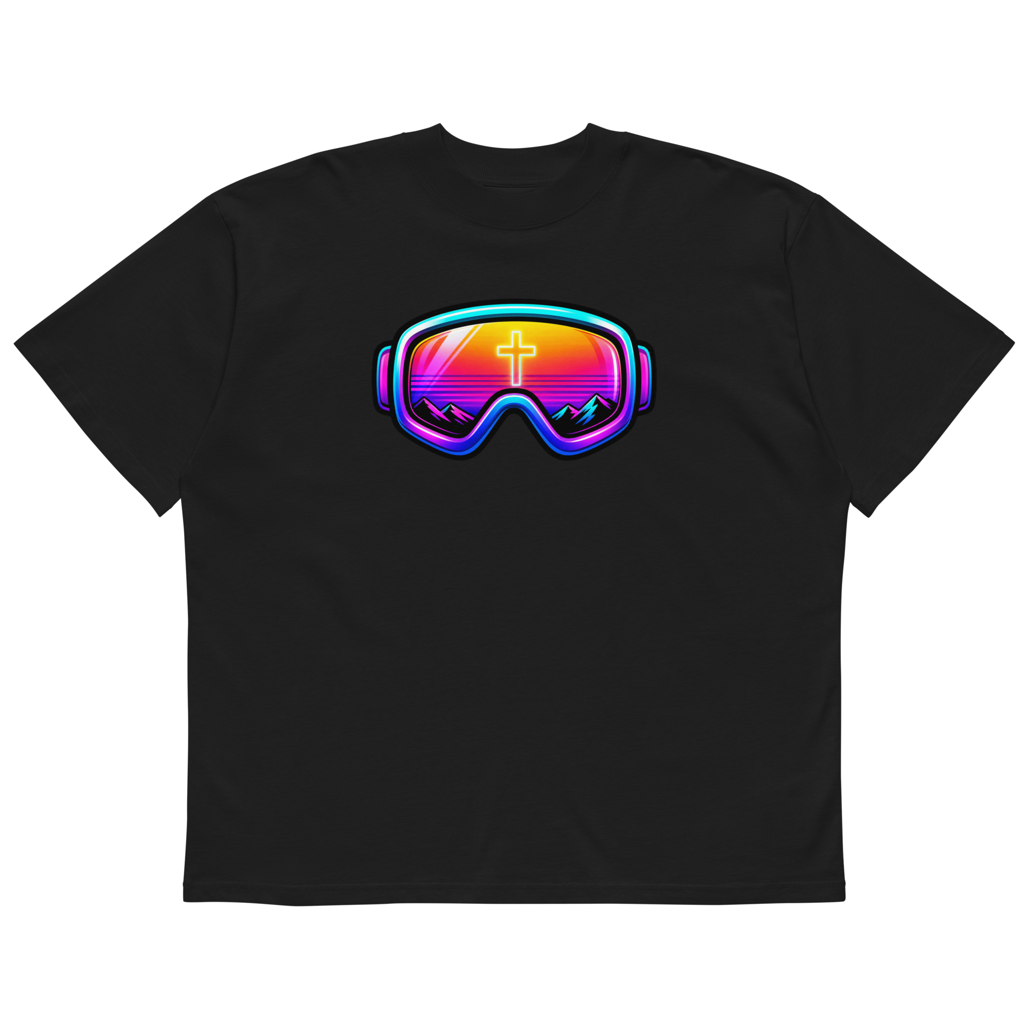GOGGLES – t-shirt – Black, Front view | Jesus Is Skiing