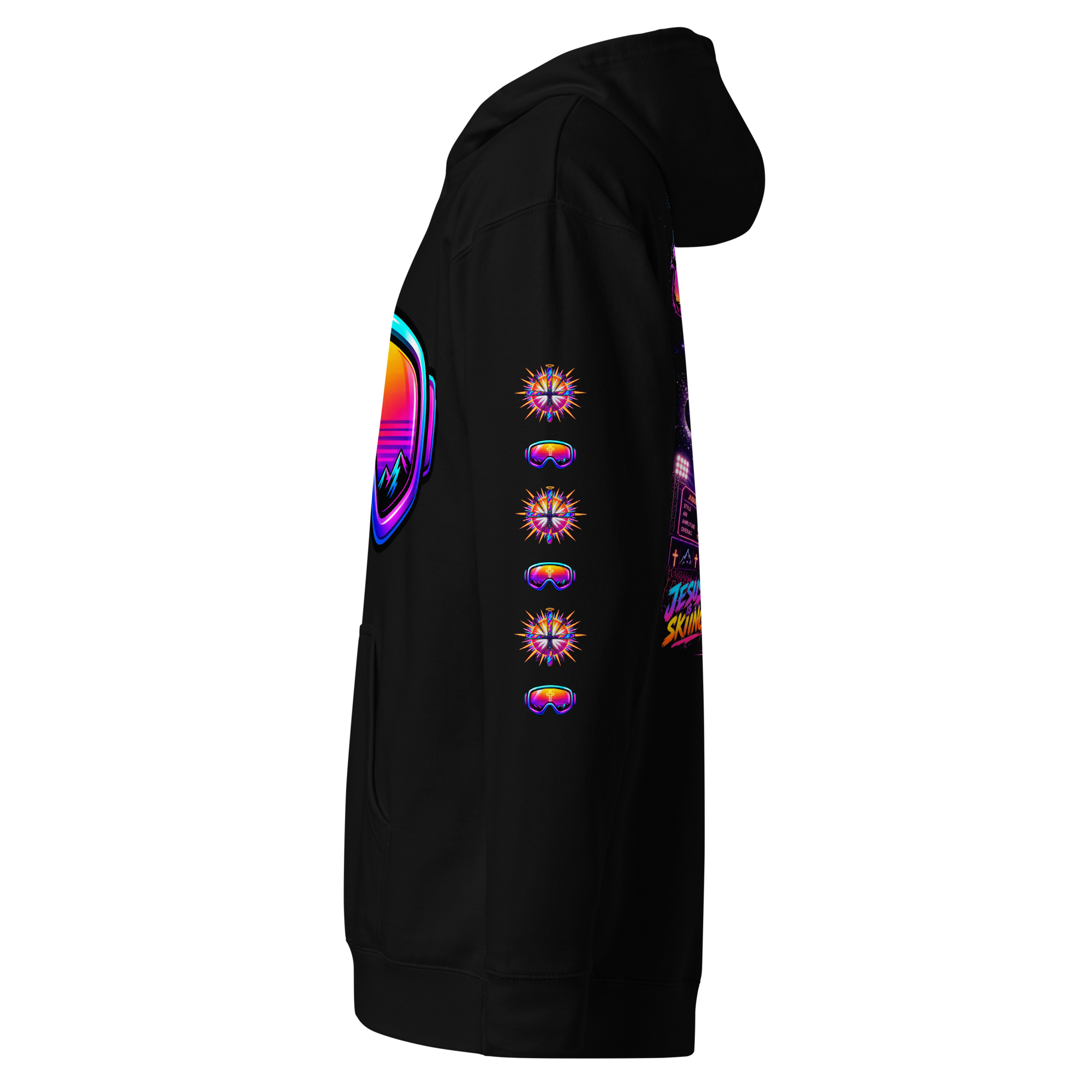 JC – Lord On Board – Goggles – Hoodie – Black, Left view | Jesus Is Skiing