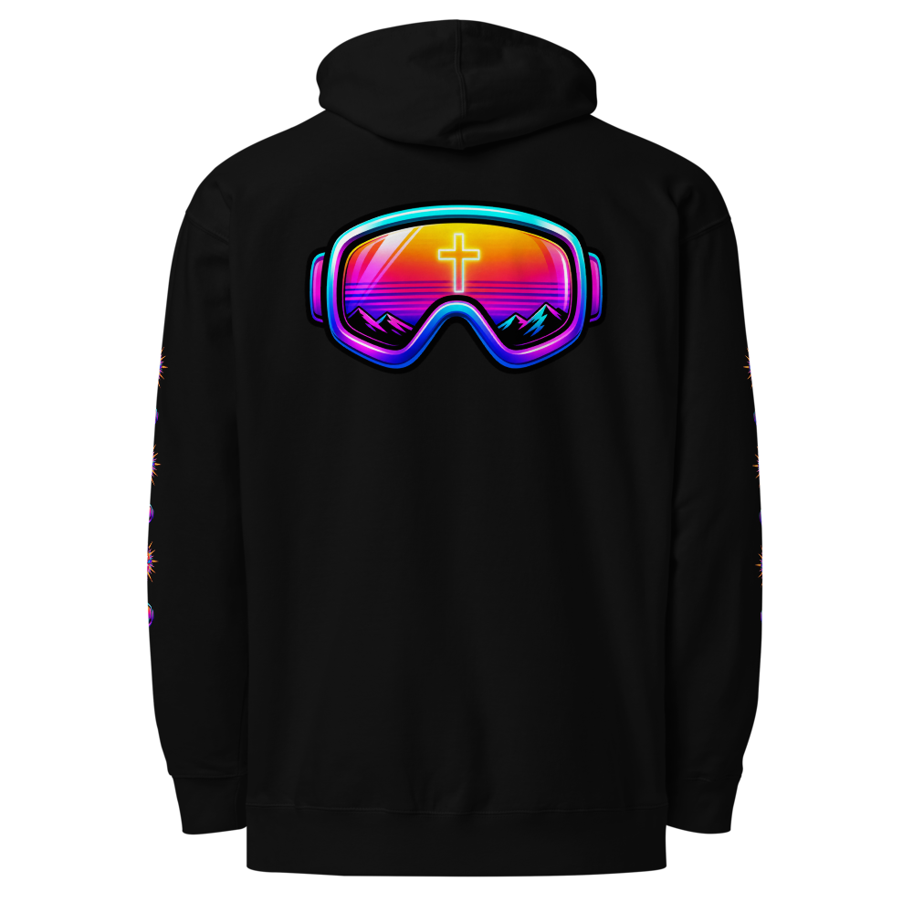ICONS – Medallion Front – Hoodie – Black, Back view | Jesus Is Skiing