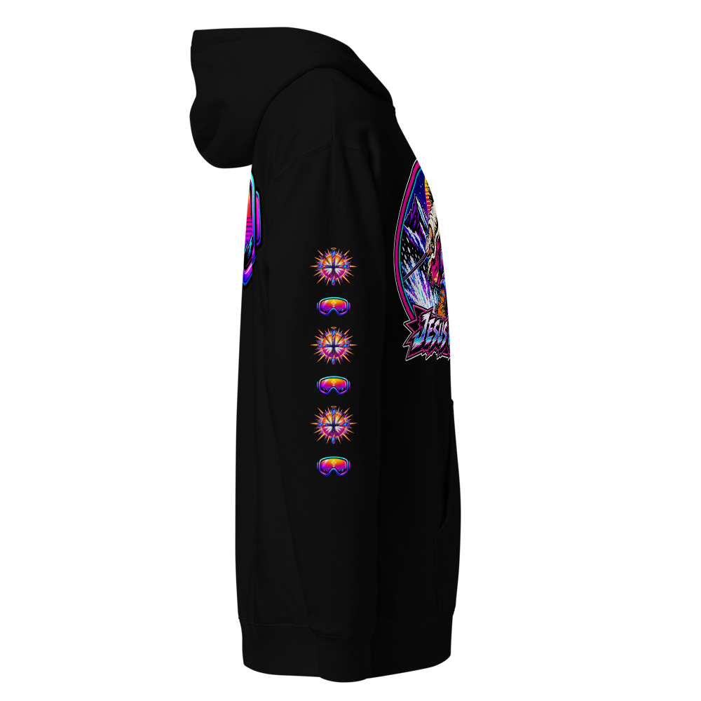 ICONS – Medallion Front – Hoodie – Black, Right view | Jesus Is Skiing
