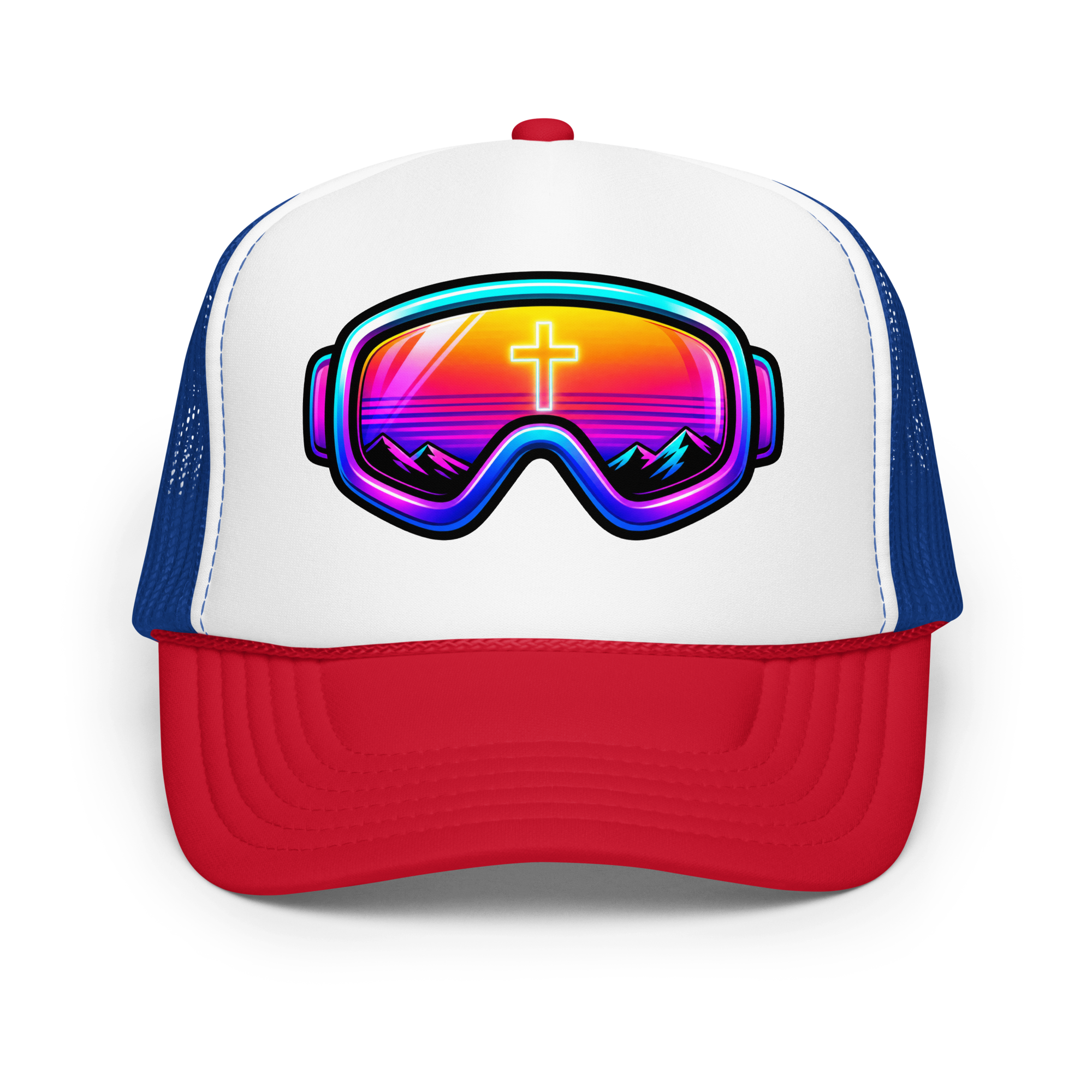 GOGGLES – Trucker Hat — Red White Royal, Front view