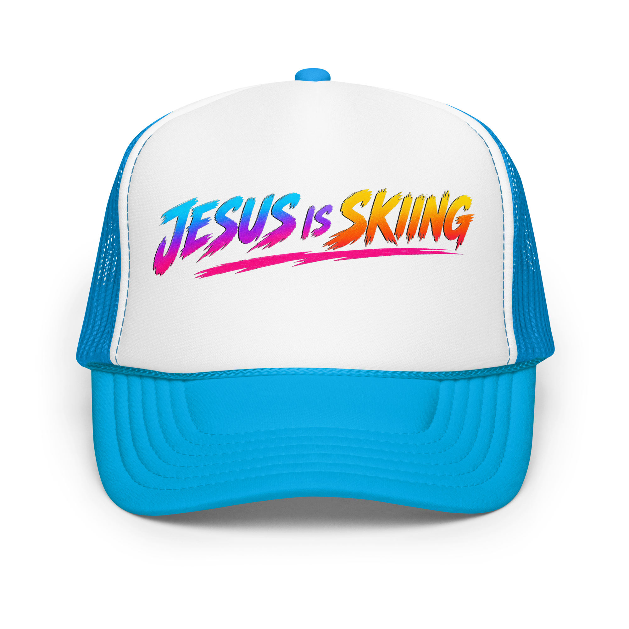 SKIING – Trucker Hat — Blue White Blue, Front view