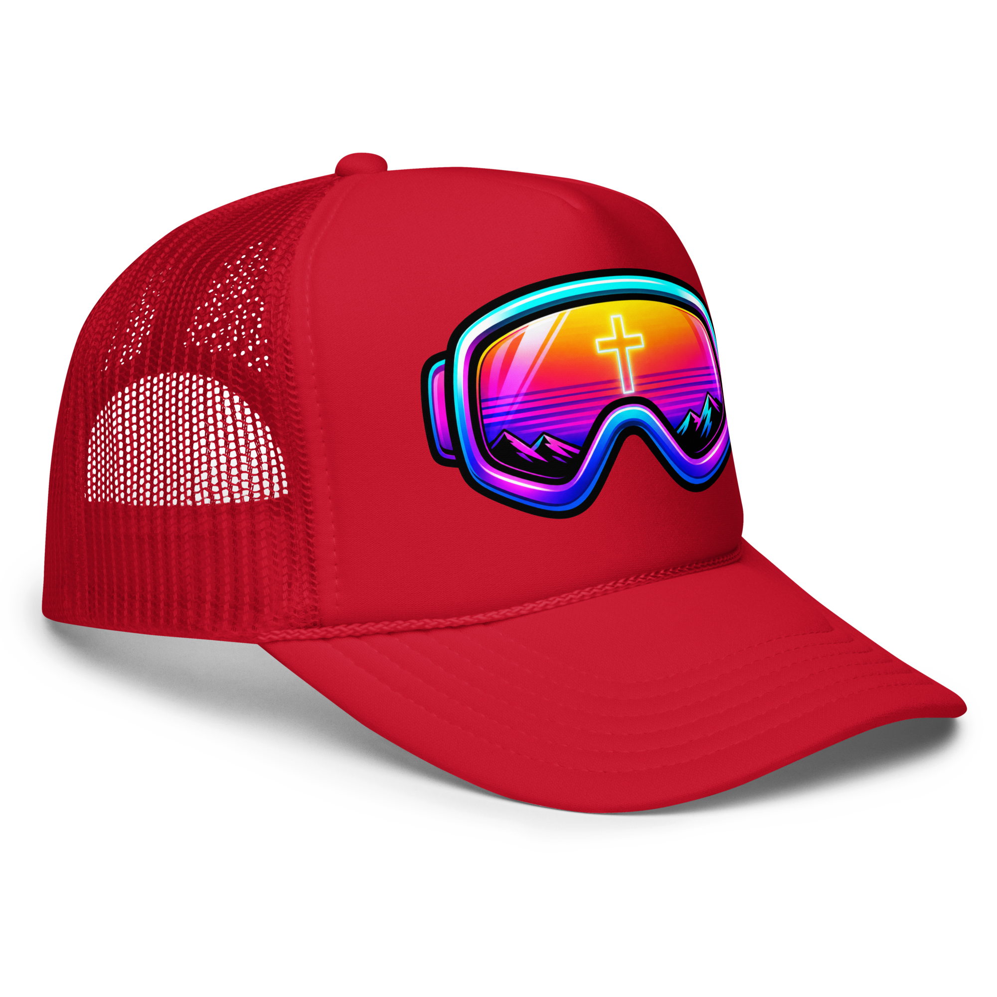 GOGGLES – Trucker Hat — Red, Right Front view