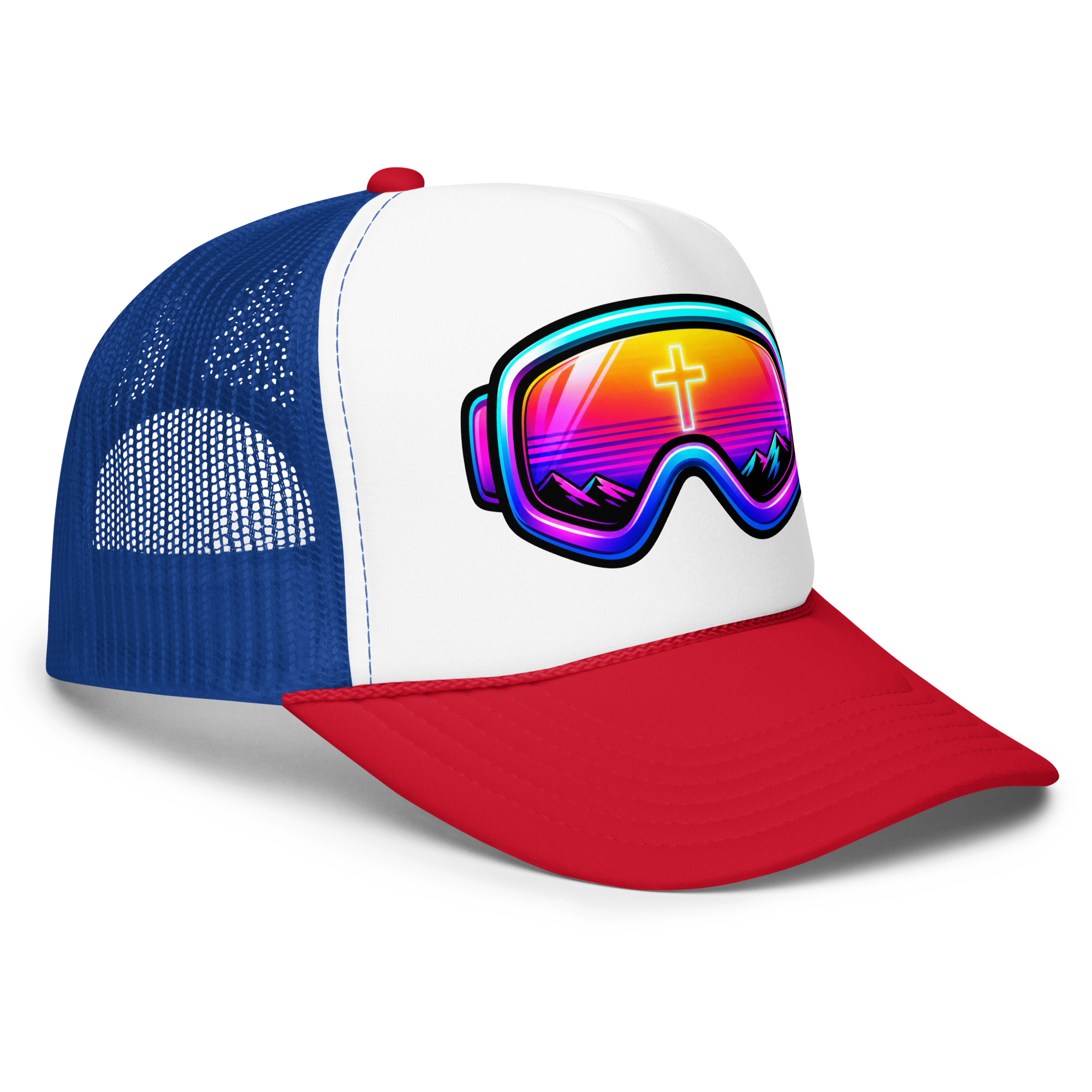 GOGGLES – Trucker Hat — Red White Royal, Right Front view