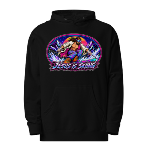 MEDALLION – Hoodie – Black, Front view | Jesus Is Skiing