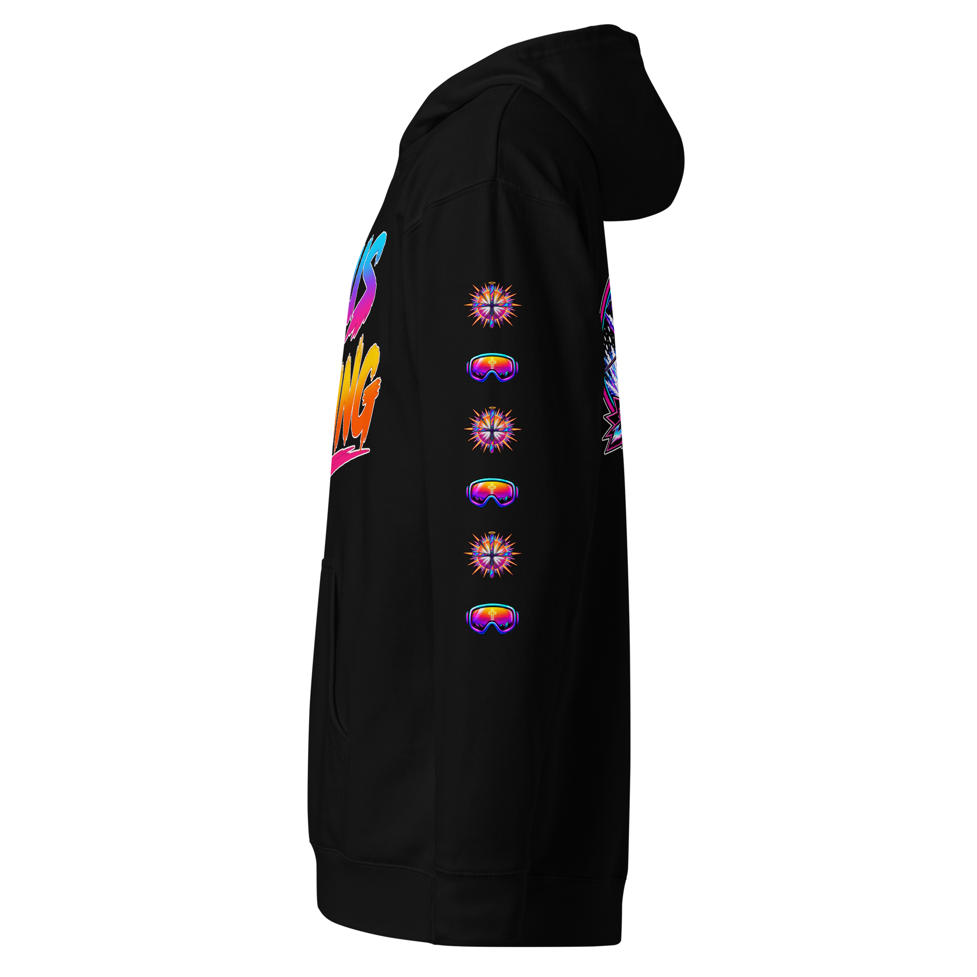 SKIING – Hoodie – Black, Left view | Jesus Is Skiing