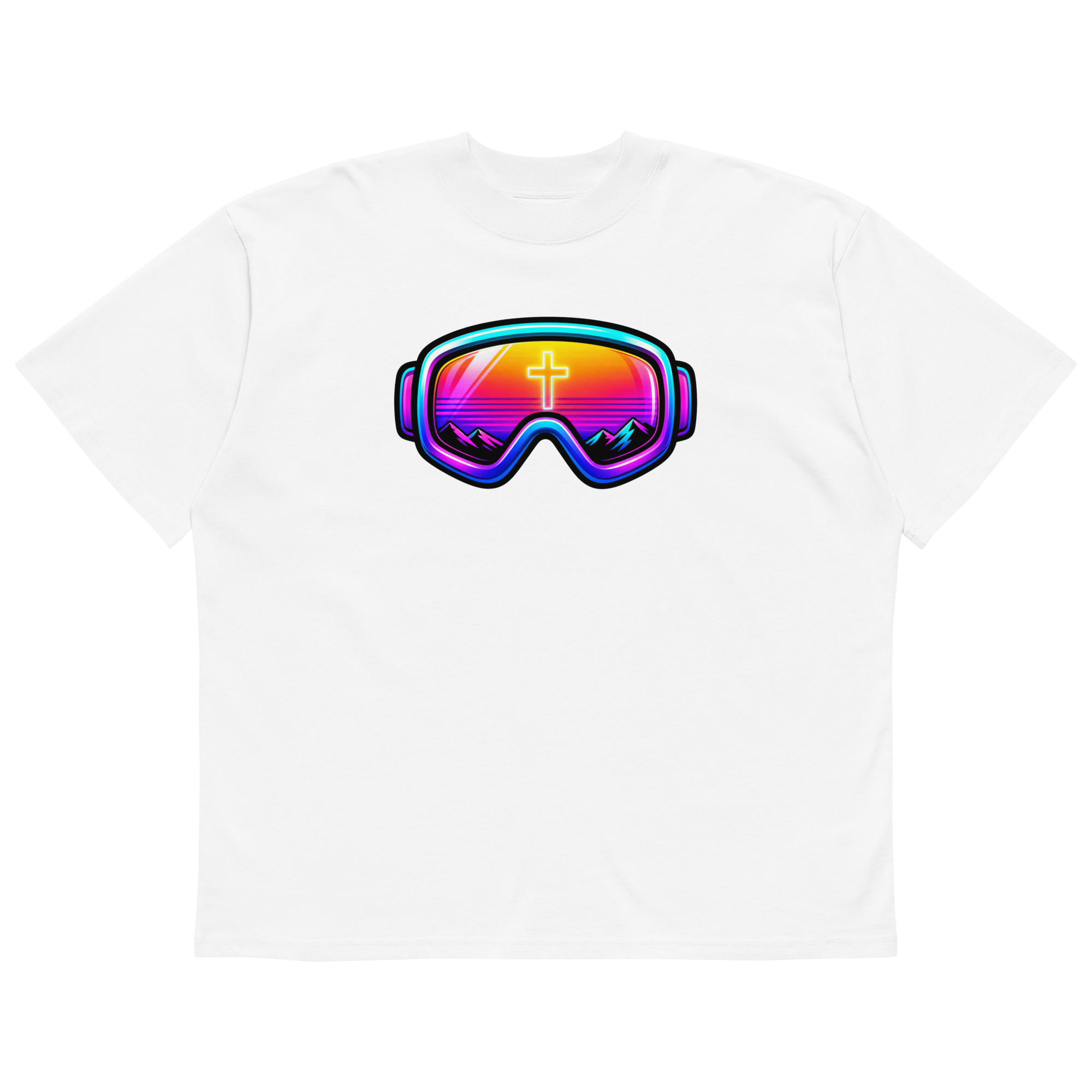 GOGGLES – t-shirt – White, Front view | Jesus Is Skiing