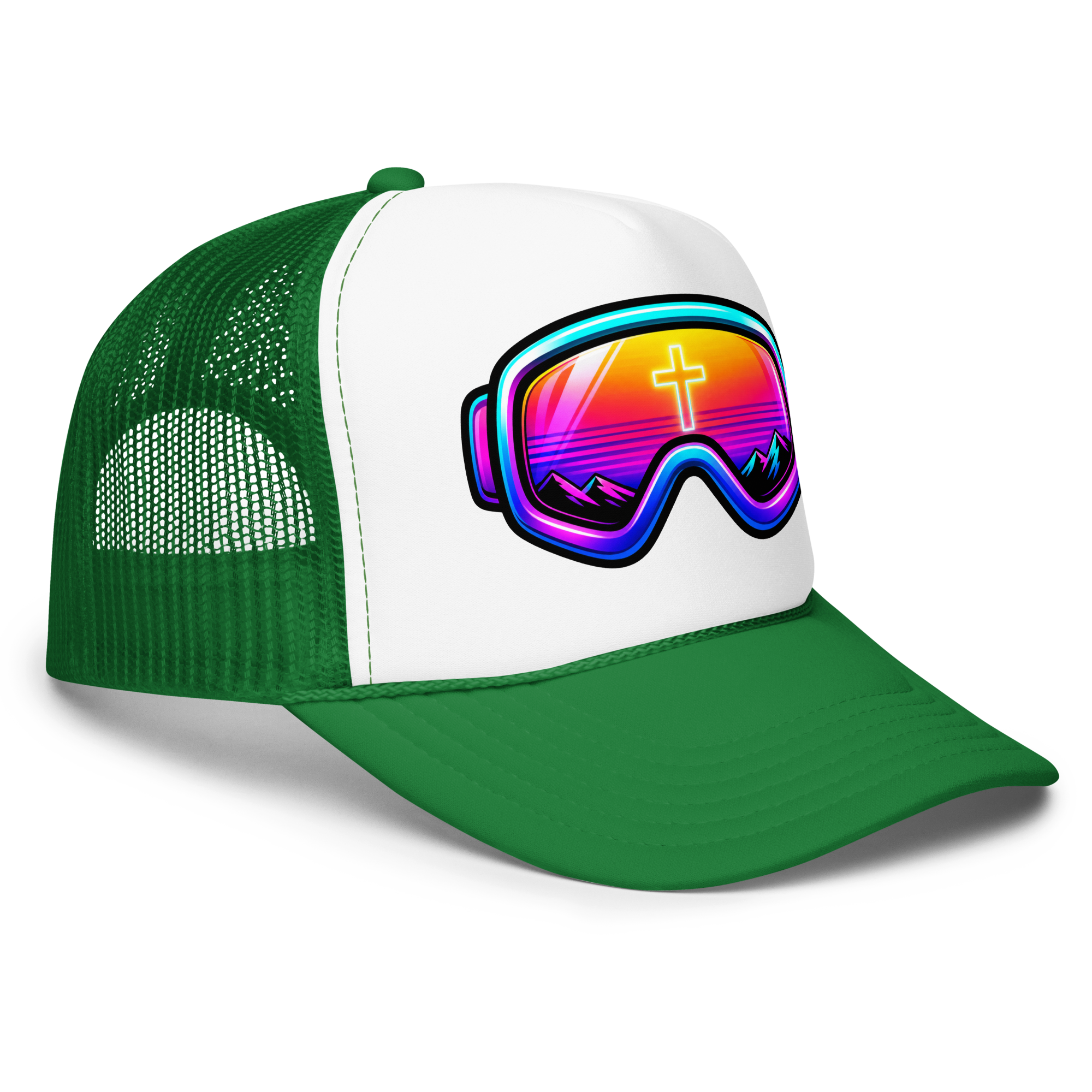 GOGGLES – Trucker Hat — Kelly White Kelly, Right Front view