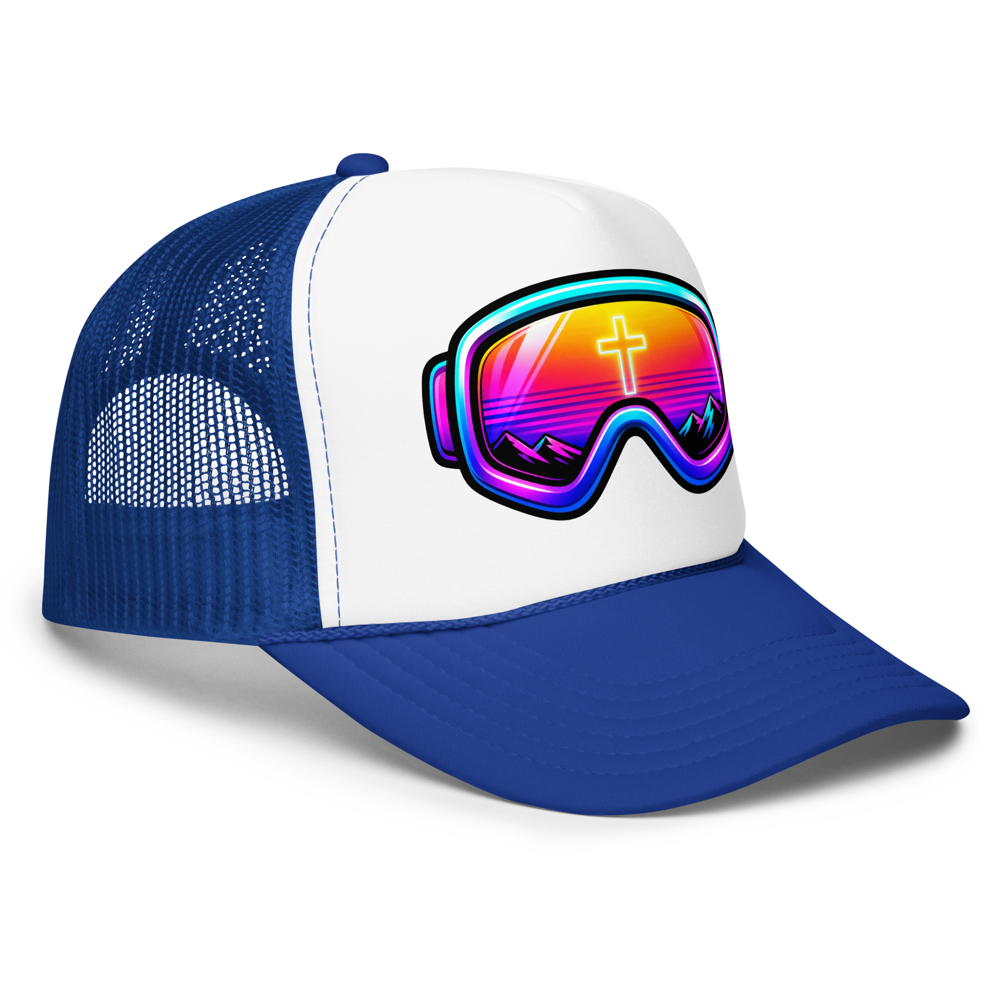 GOGGLES – Trucker Hat — Royal White Royal, Right Front view