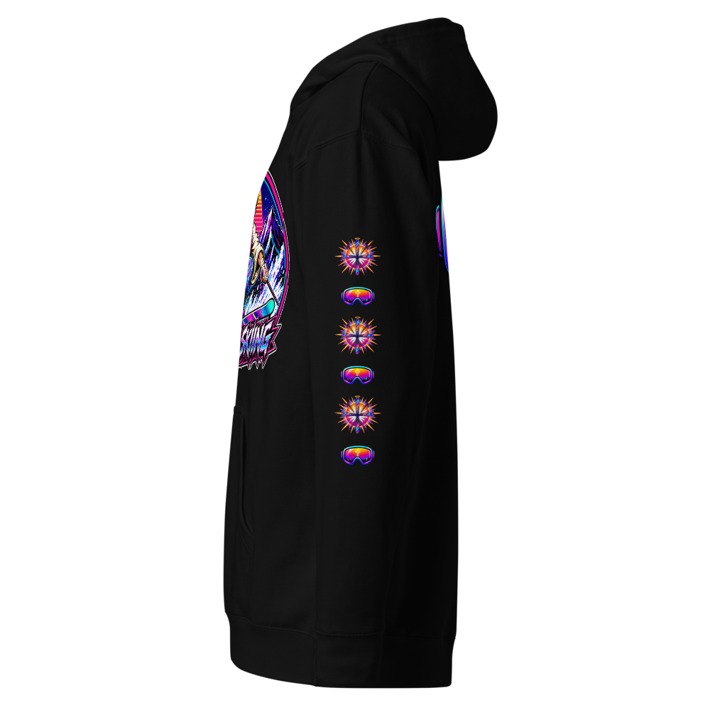 ICONS – Medallion Front – Hoodie – Black, Left view | Jesus Is Skiing
