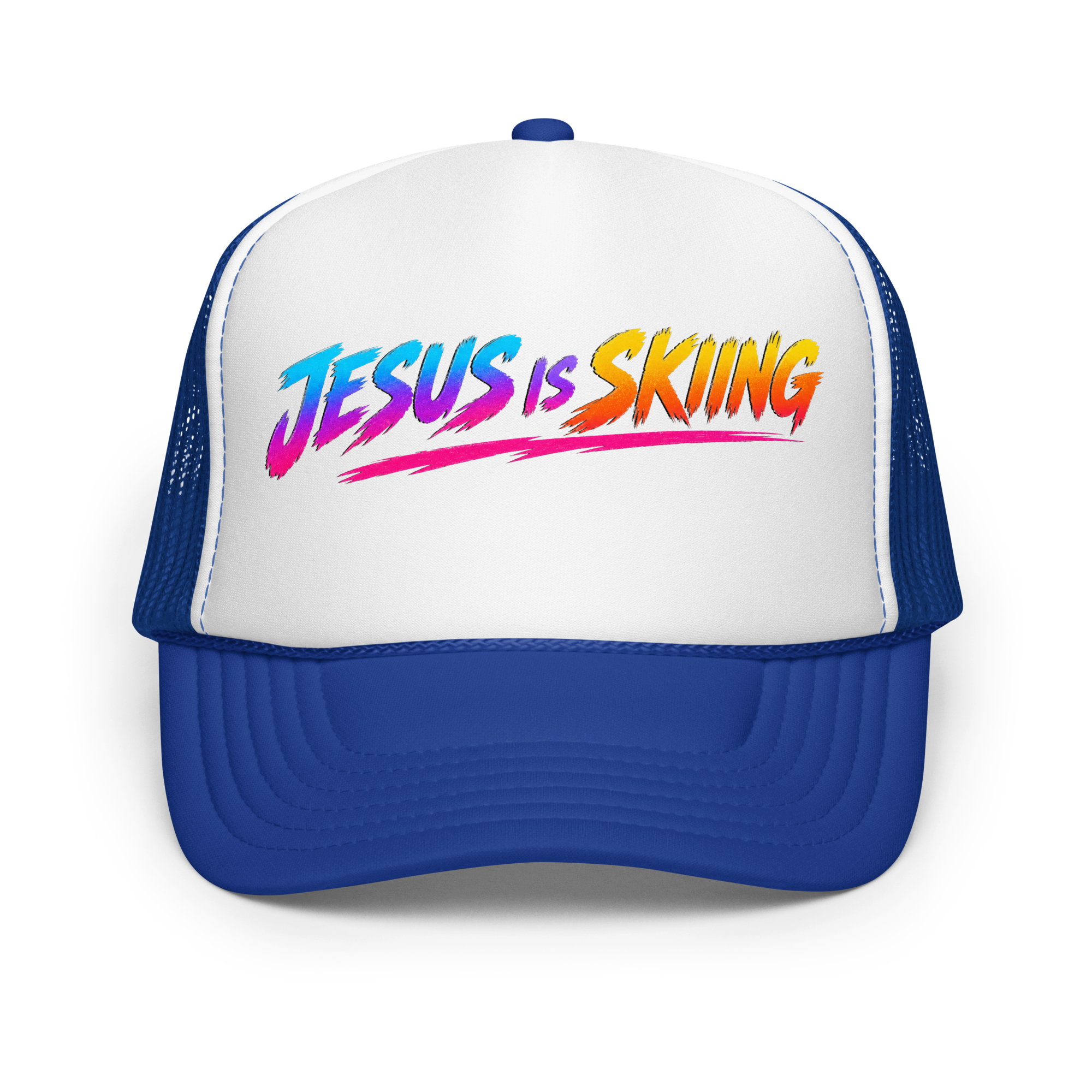 SKIING – Trucker Hat — Royal White Royal, Front view