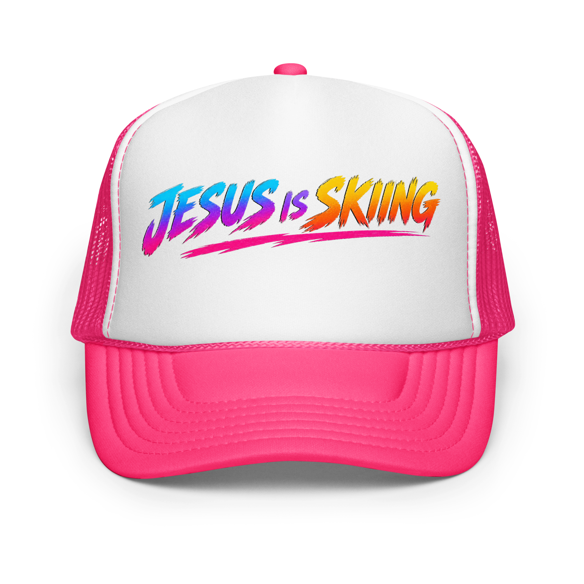SKIING – Trucker Hat — Hot Pink White Hot Pink, Front view