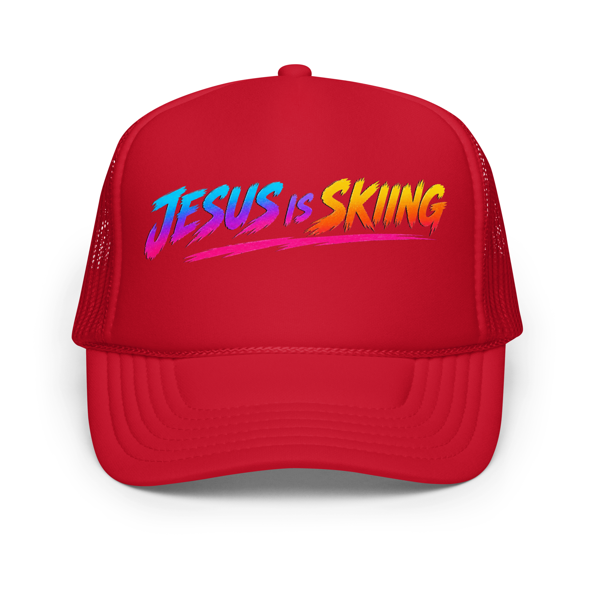 SKIING – Trucker Hat — Red, Front view