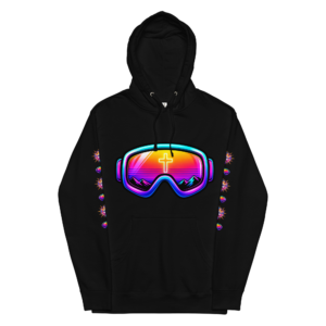 ICONS – Goggle Front – Hoodie – Black, Front view | Jesus Is Skiing