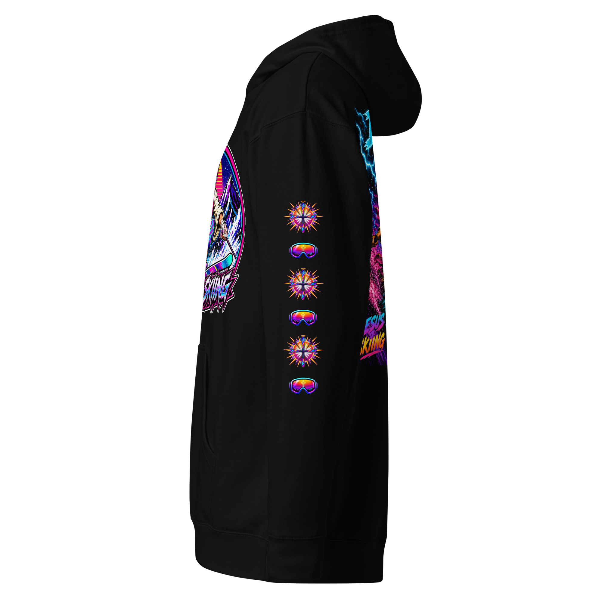 JC – The Way – Medallion – Hoodie – Black, Left view | Jesus Is Skiing