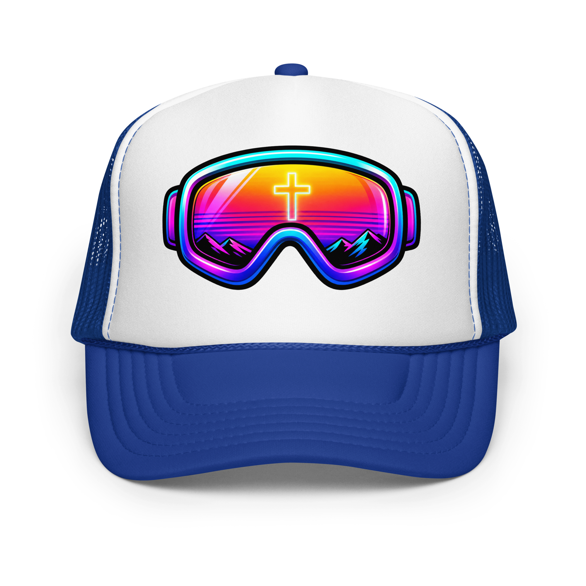 GOGGLES – Trucker Hat — Royal White Royal, Front view