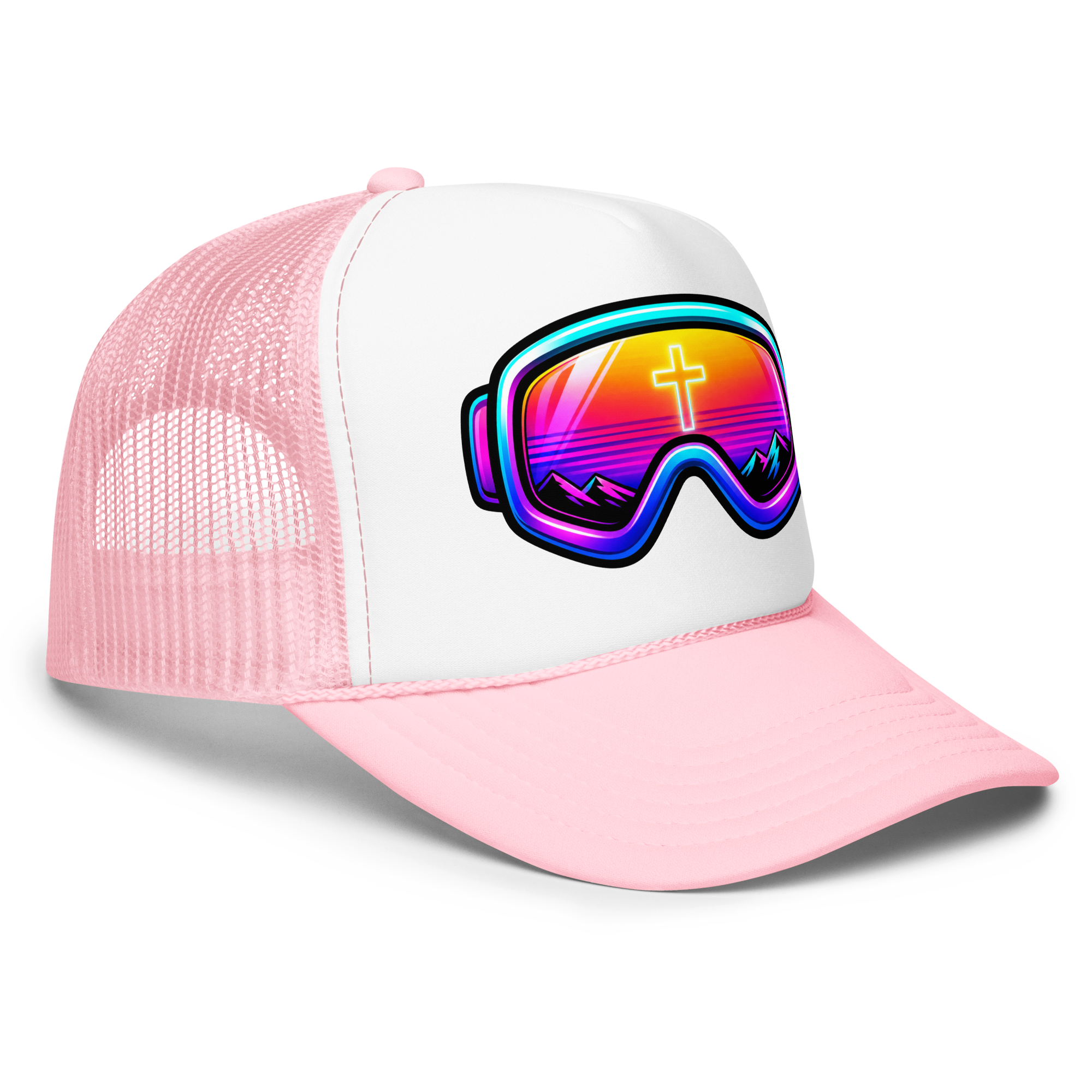 GOGGLES – Trucker Hat — Light Pink White Light Pink, Right Front view