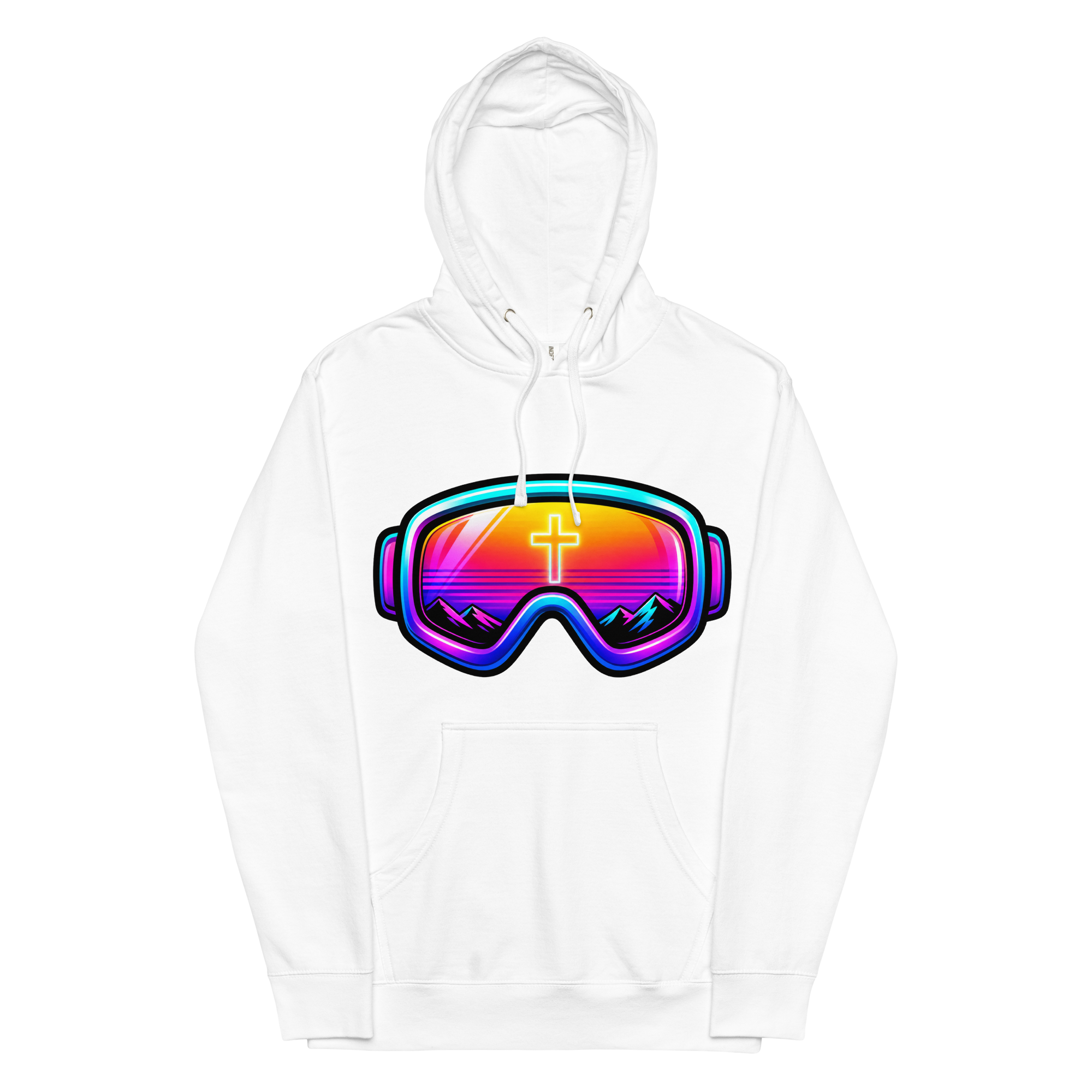 GOGGLES – Hoodie – White, Front view | Jesus Is Skiing