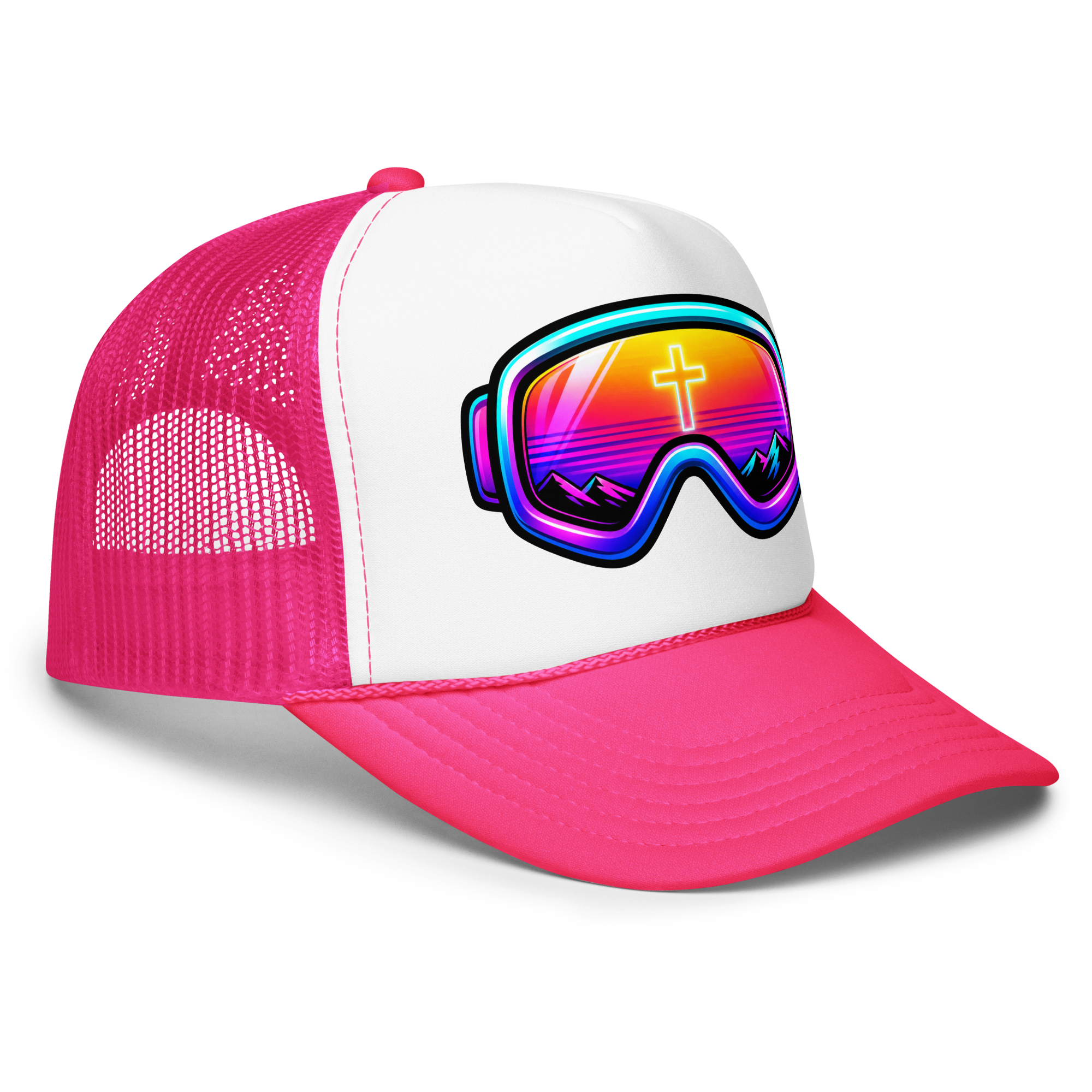 GOGGLES – Trucker Hat — Hot Pink White Hot Pink, Right Front view