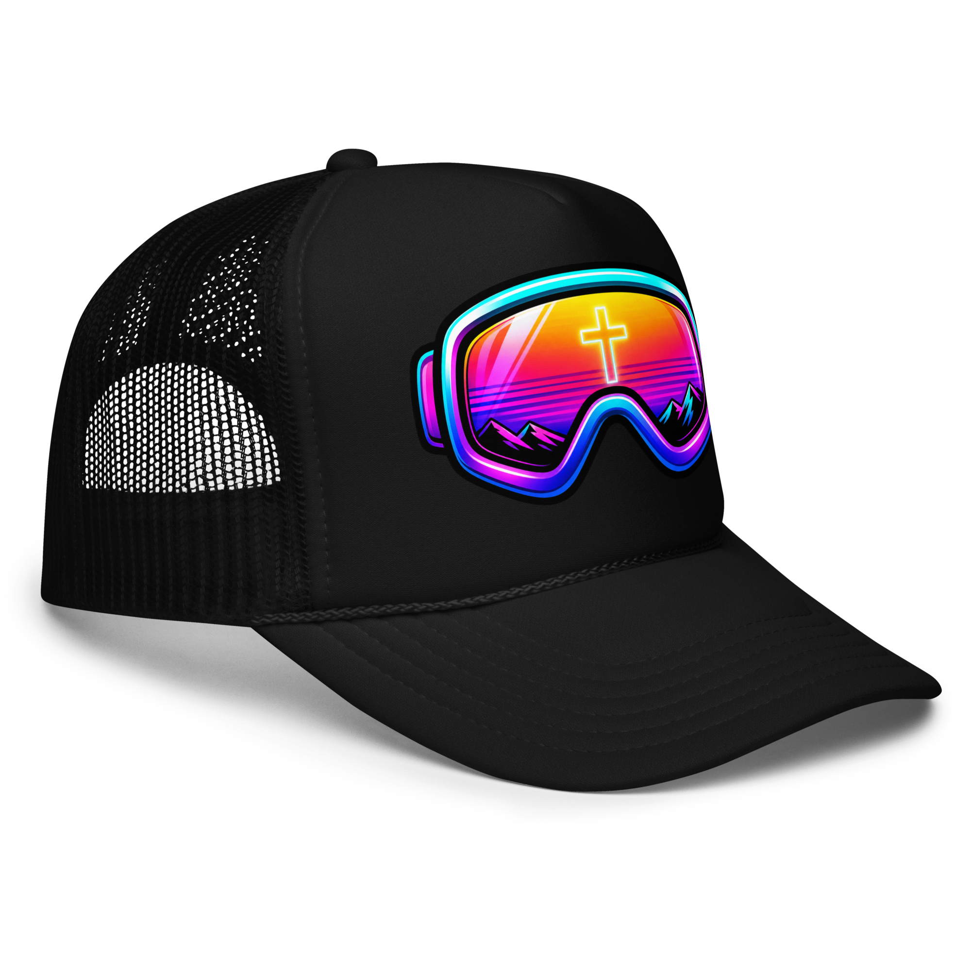 GOGGLES – Trucker Hat — Black, Right Front view