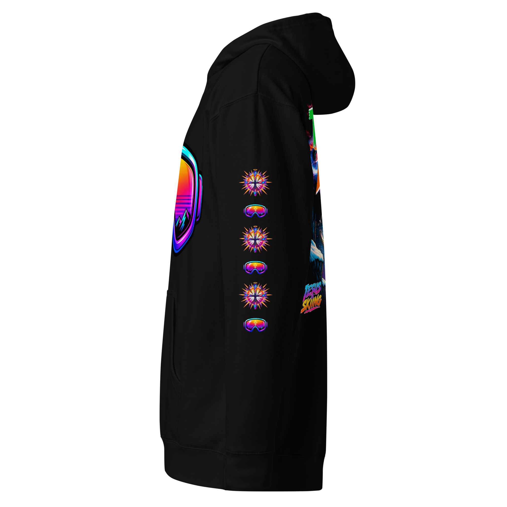 JC – Thrill – Goggles – Hoodie – Black, Left view | Jesus Is Skiing