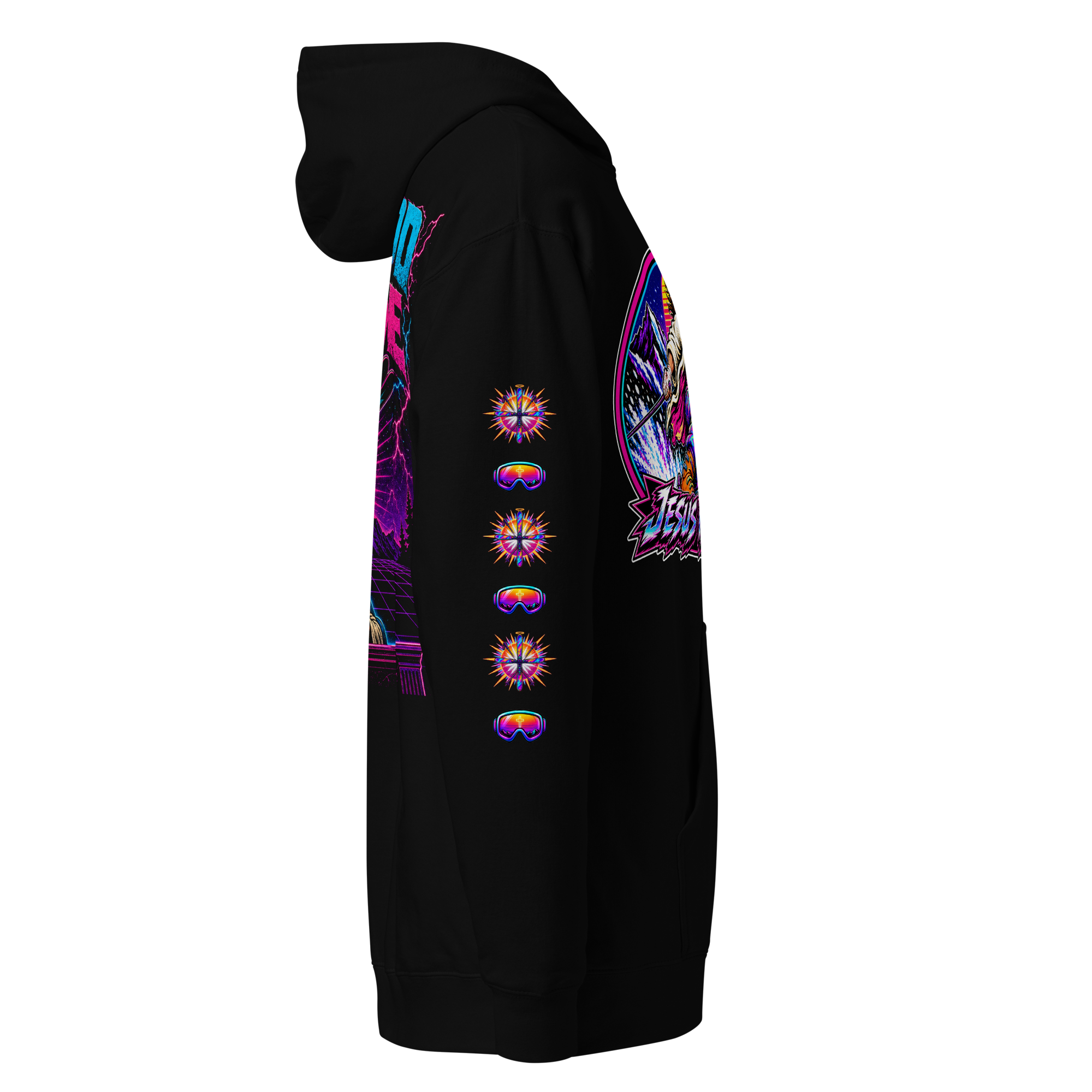 JC – Judgement – Medallion – Hoodie – Black, Right view | Jesus Is Skiing