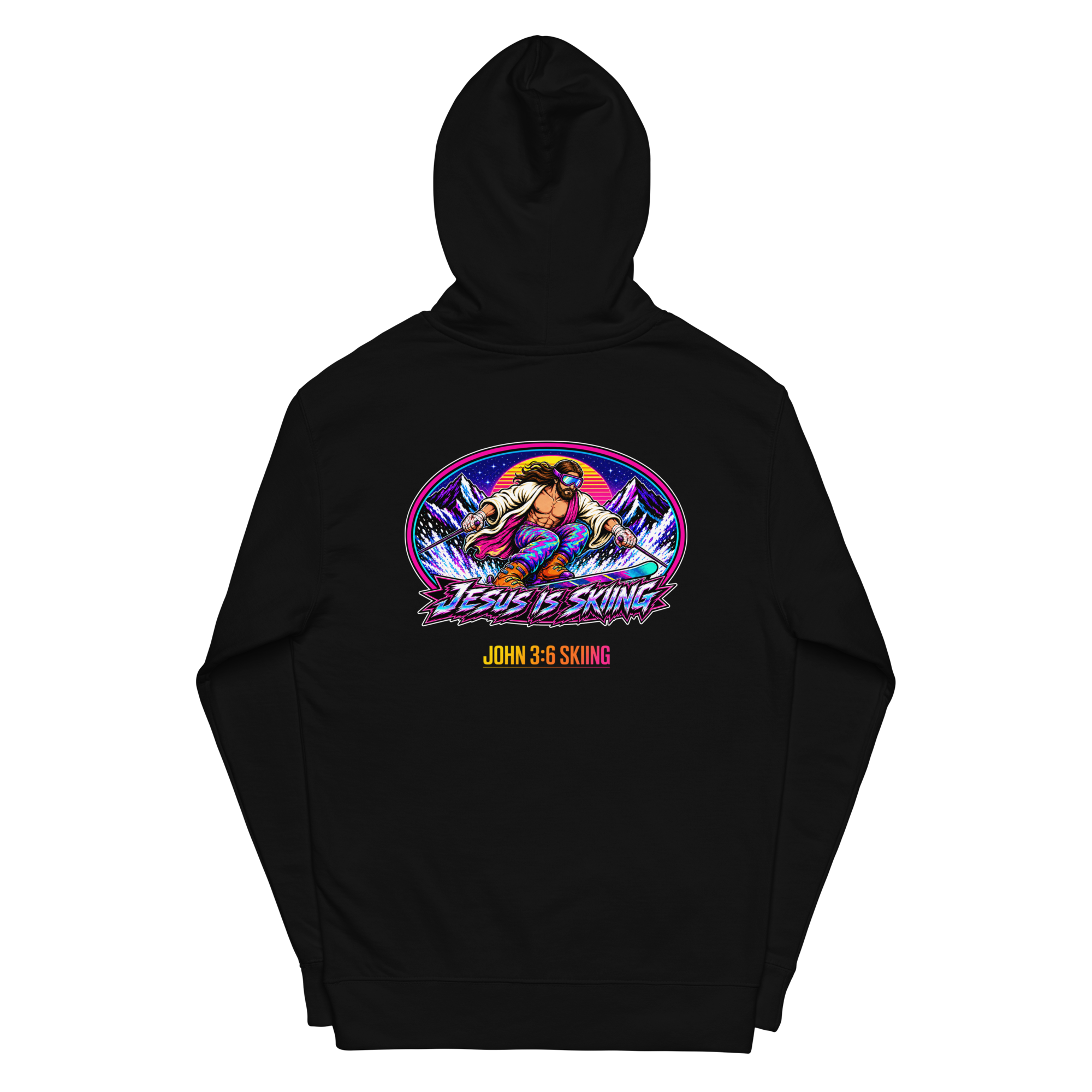 SKIING – Hoodie – Black, Back view | Jesus Is Skiing