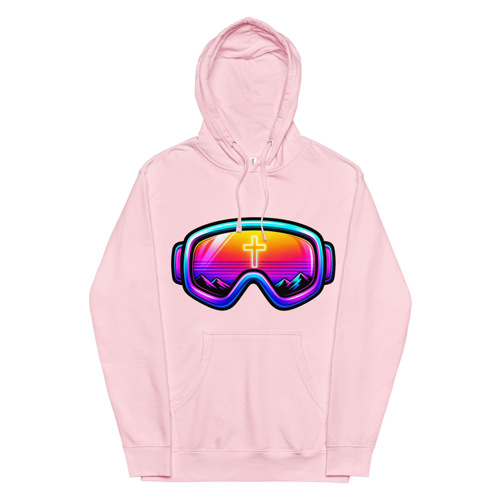 GOGGLES – Hoodie – Light Pink, Front view | Jesus Is Skiing