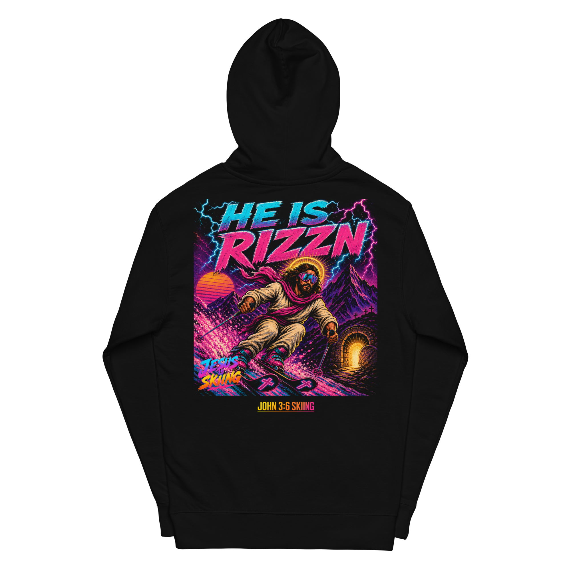 JC – Rizzn – Medallion – Hoodie – Black, Back view | Jesus Is Skiing