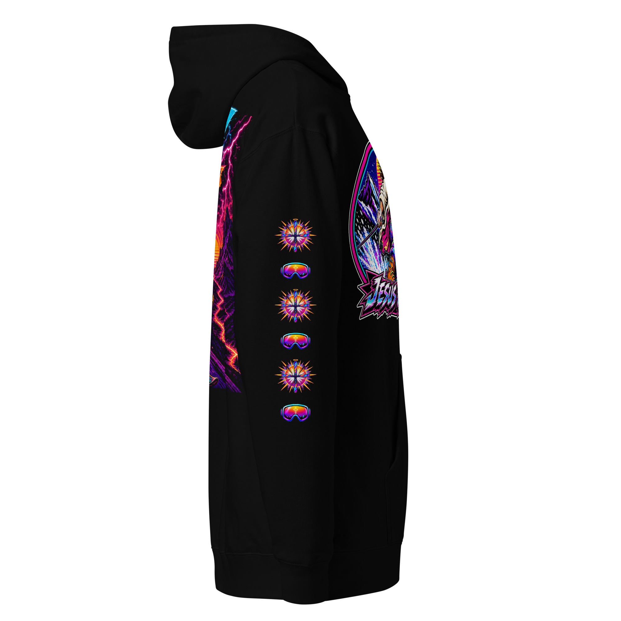 JC – The Way – Medallion – Hoodie – Black, Right view | Jesus Is Skiing