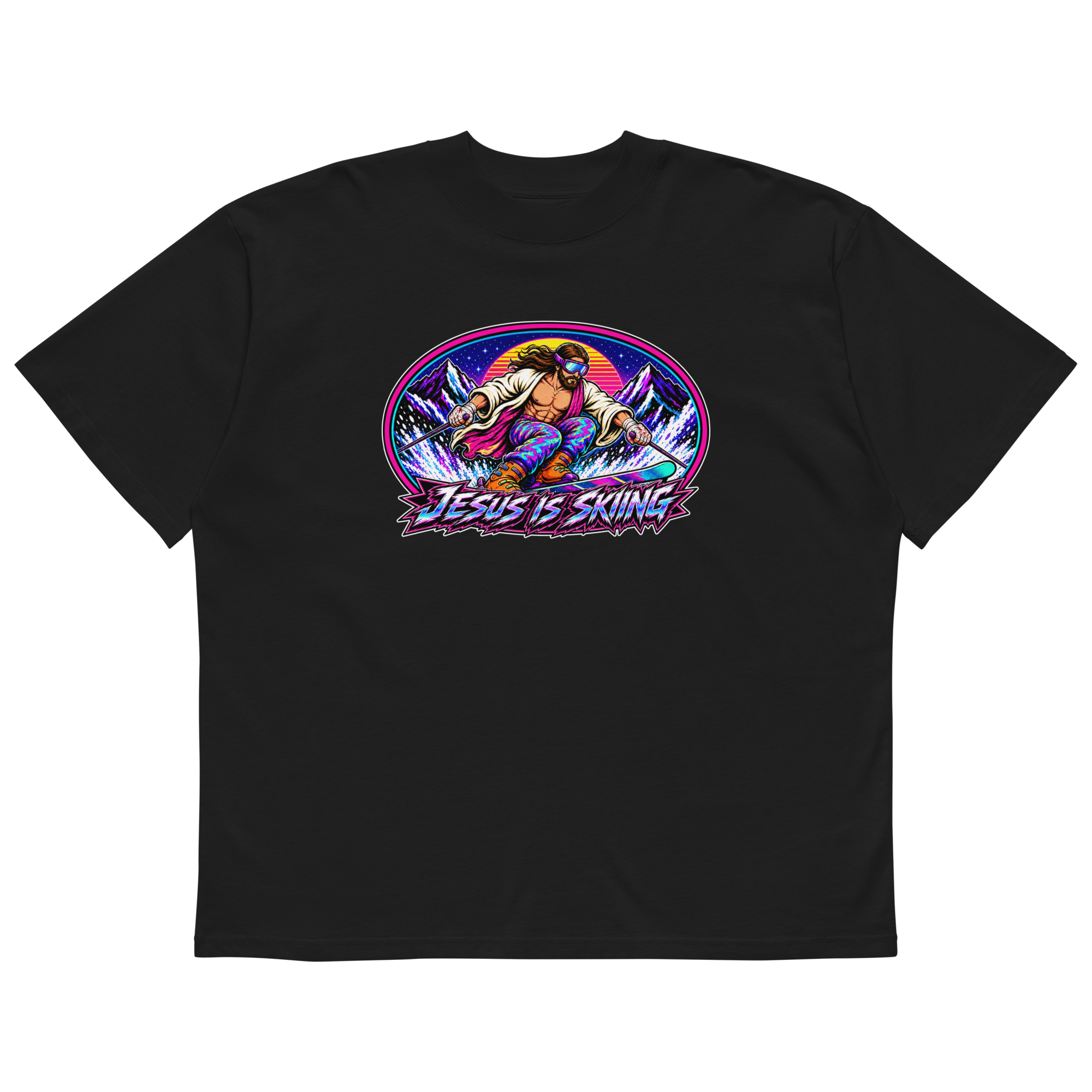 JC – Thrill – Medallion – t-shirt – Black, Front view | Jesus Is Skiing
