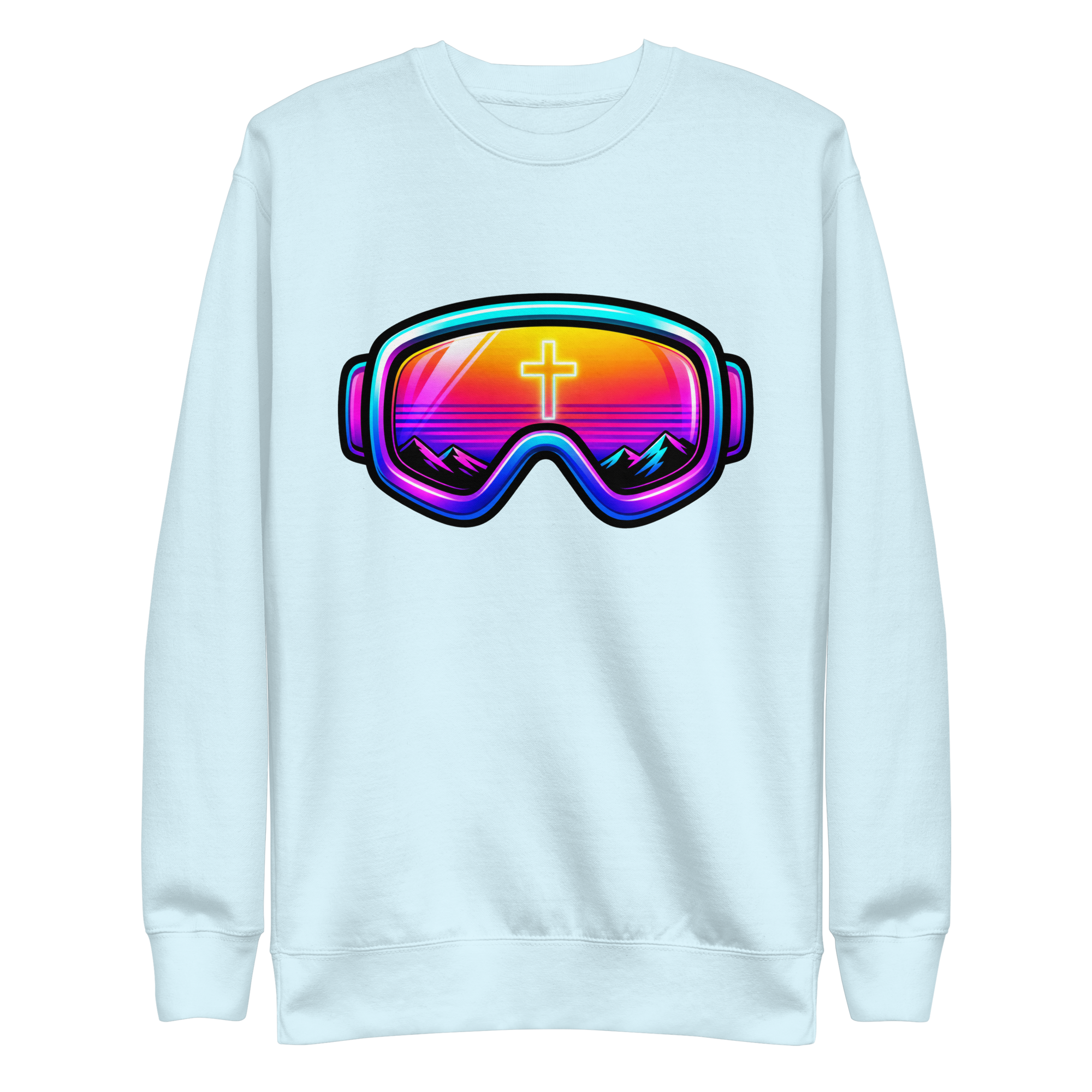 GOGGLES – Sweatshirt – Sky Blue, Front view | Jesus Is Skiing