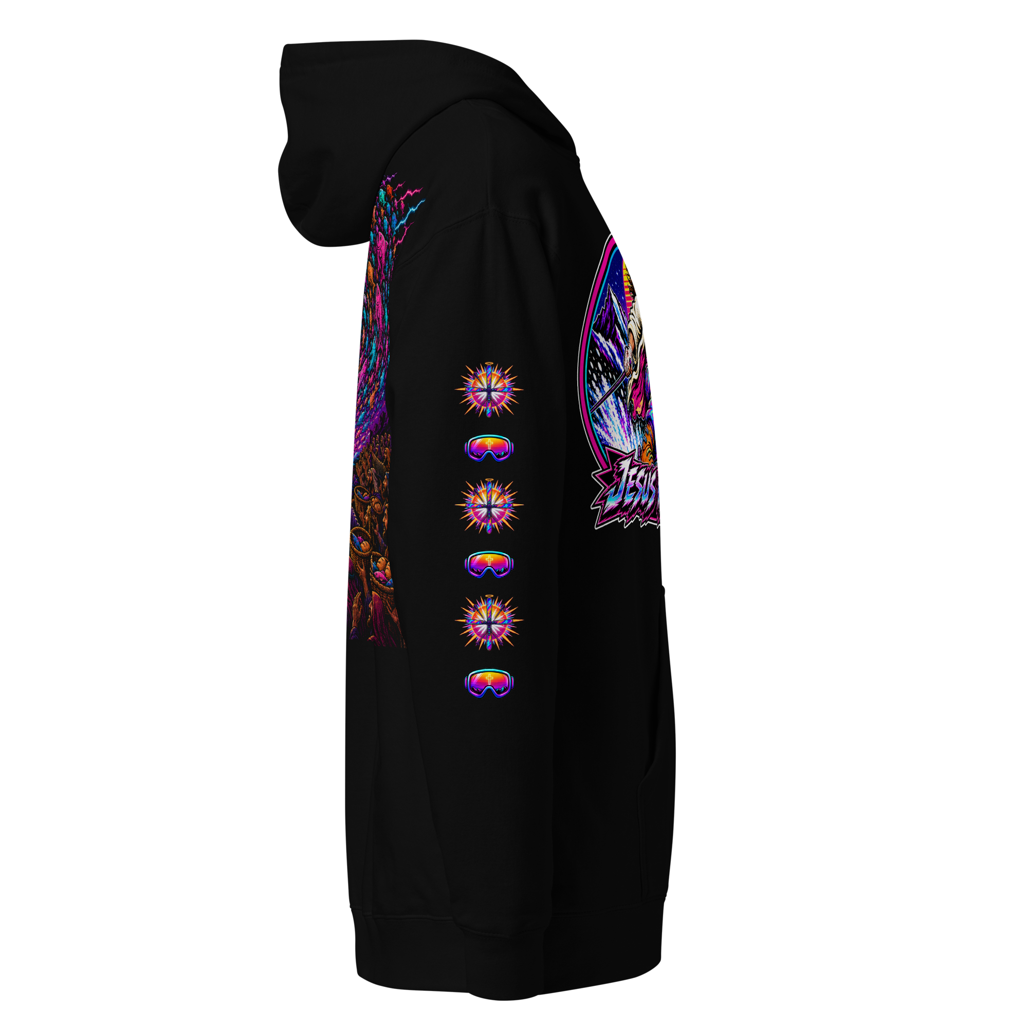 JC – Daily Send – Medallion – Hoodie – Black, Right view | Jesus Is Skiing