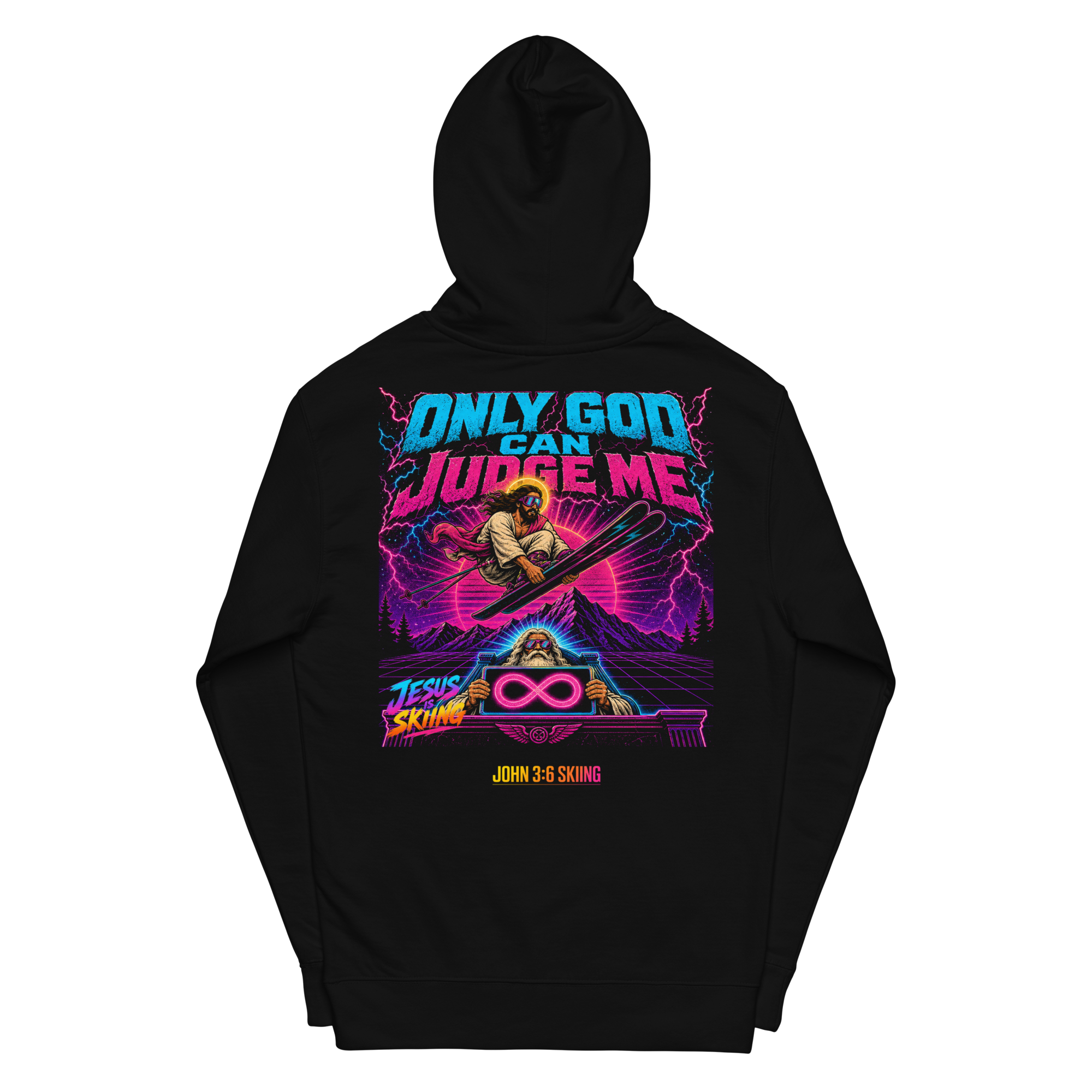 JC – Judgement – Medallion – Hoodie – Black, Back view | Jesus Is Skiing