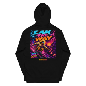 JC – The Way – Medallion – Hoodie – Black, Back view | Jesus Is Skiing