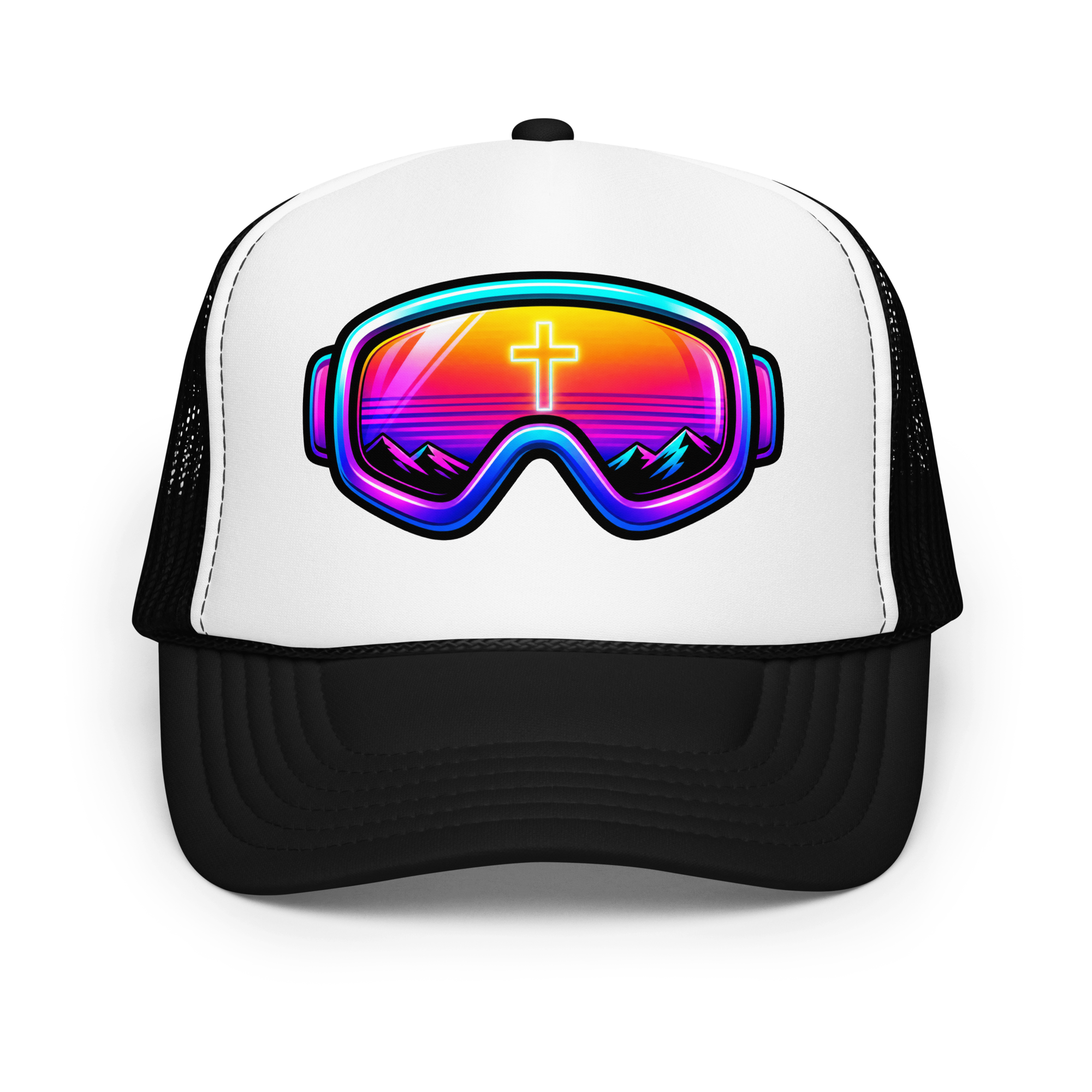 GOGGLES – Trucker Hat — Black White Black, Front view