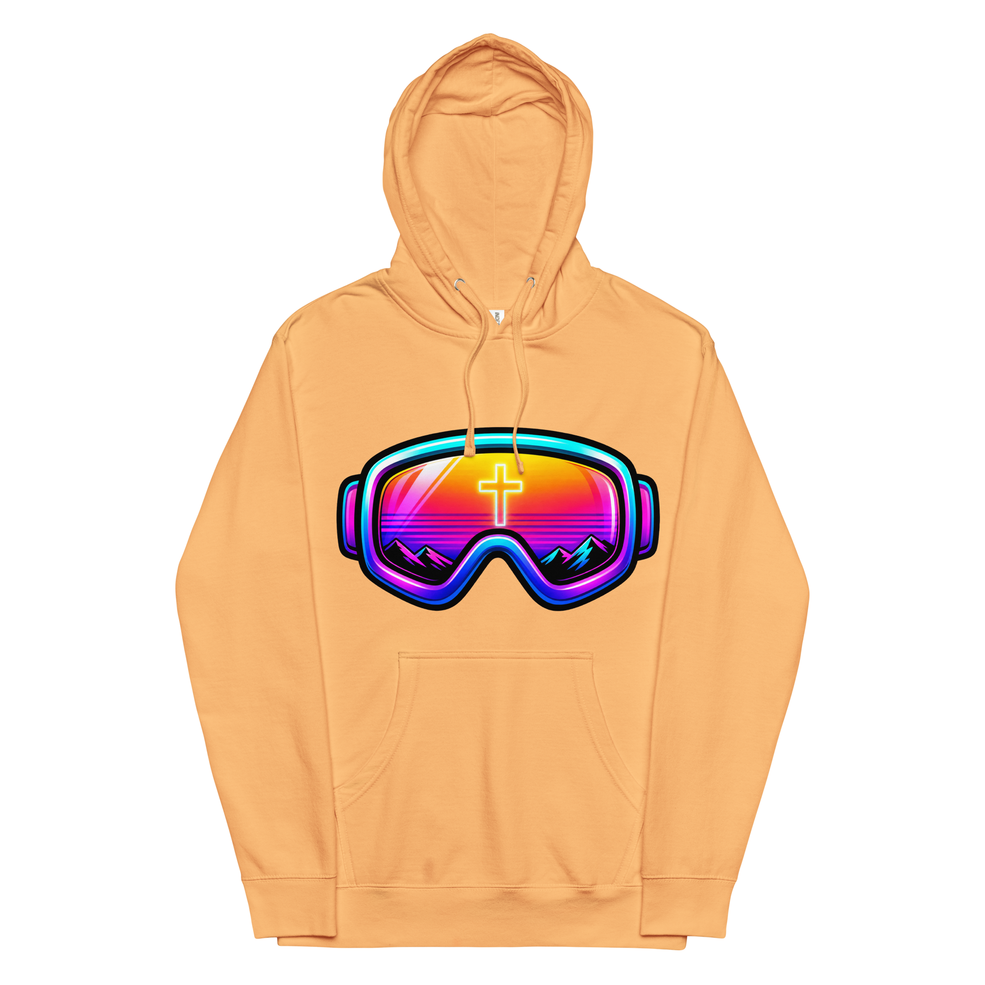 GOGGLES – Hoodie – Peach, Front view | Jesus Is Skiing
